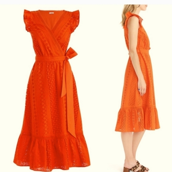 J Crew all over eyelet midi wrap dress resort orange - Picture 2 of 15